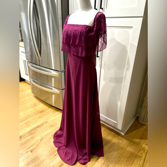 NWT Jasmine Off Shoulder Lace Layered Top Back Zip Maxi Dress - Picture 2 of 12